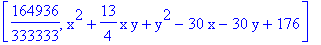 [164936/333333, x^2+13/4*x*y+y^2-30*x-30*y+176]